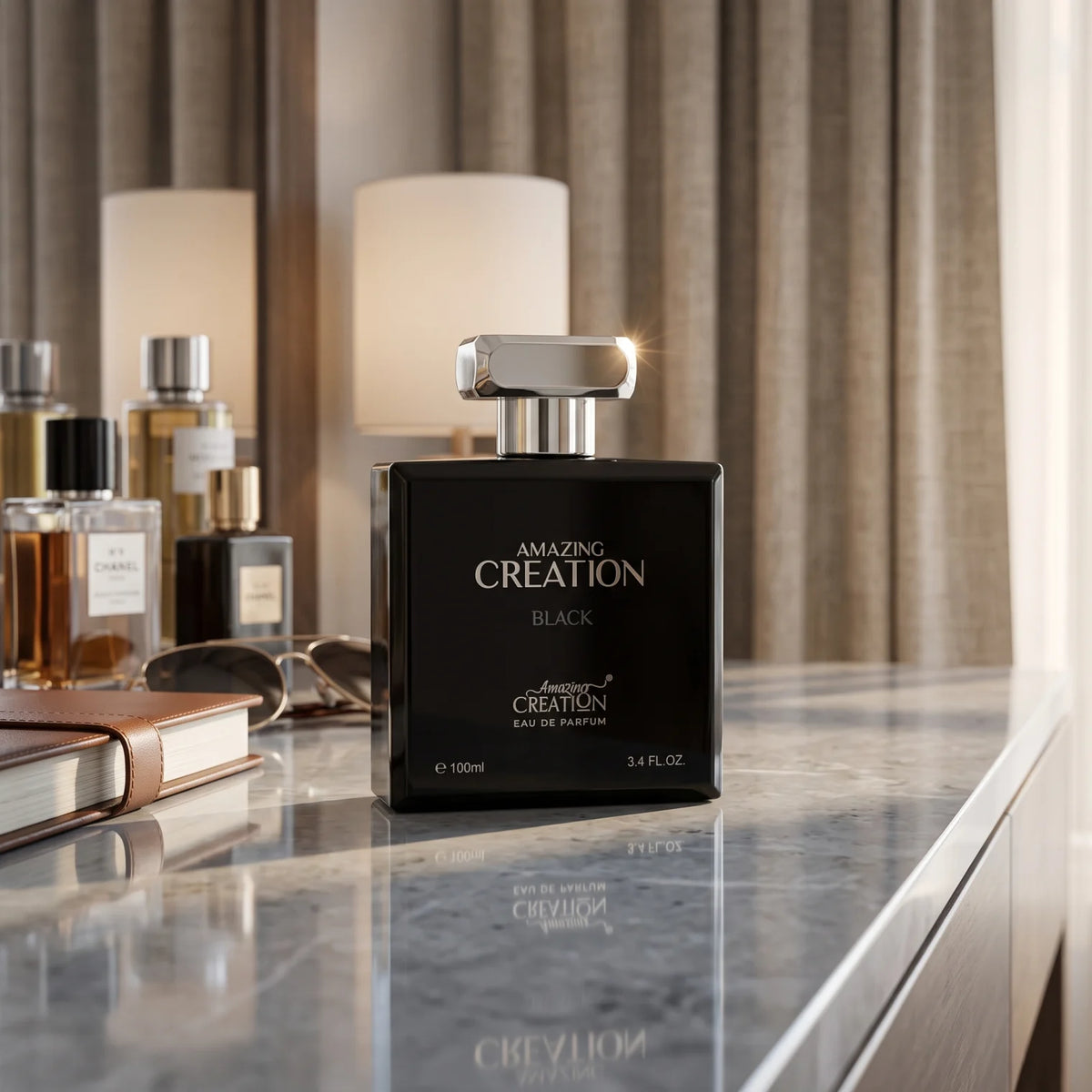 Amazing Creation Black Eau de Parfum 100 ML – Rectangular Bottle with Silver-Colored Cap