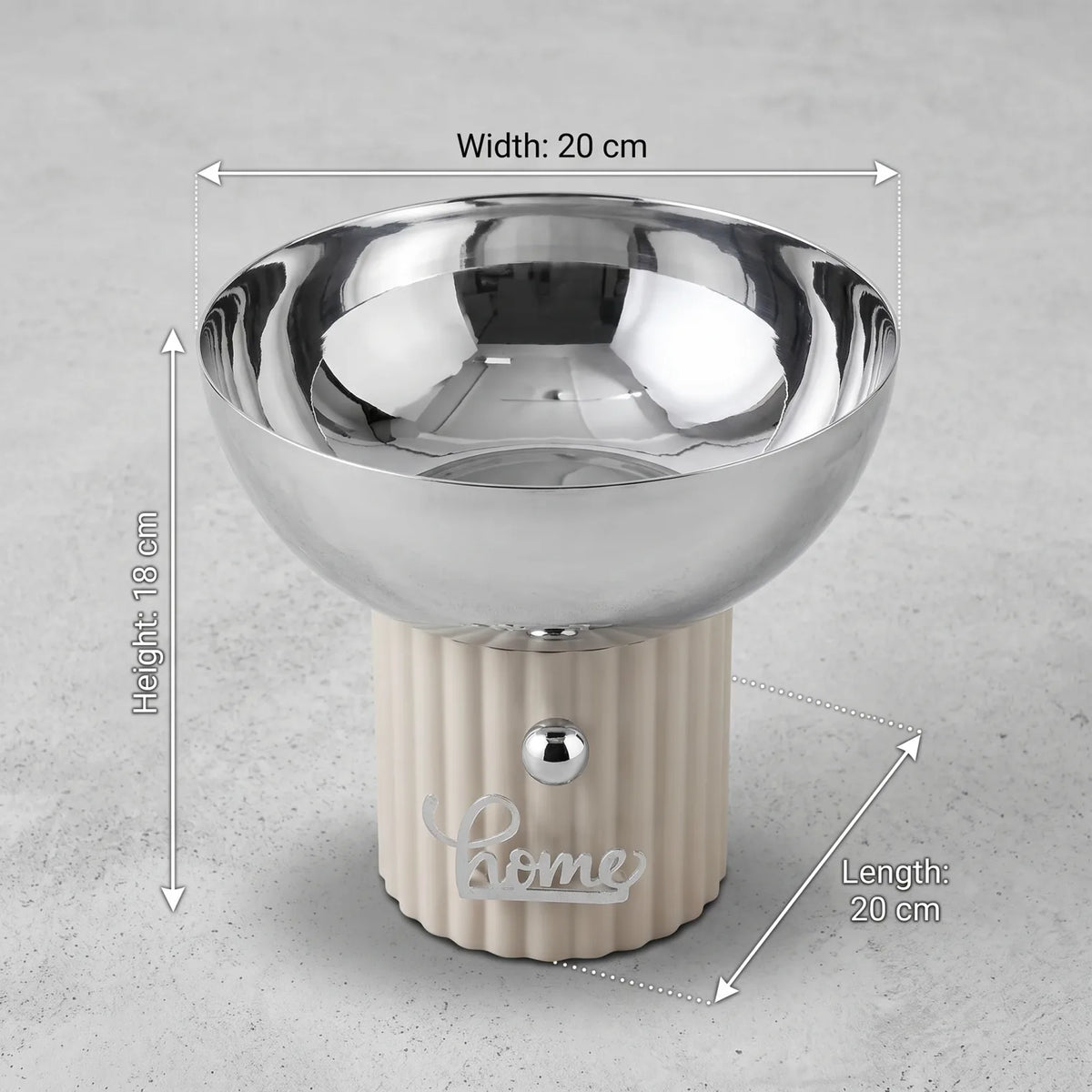 Silver Metal Decorative Bowl with Fluted Ribbed Base – 18 x 20 x 20 cm | Decorative Fruit Display Bowl