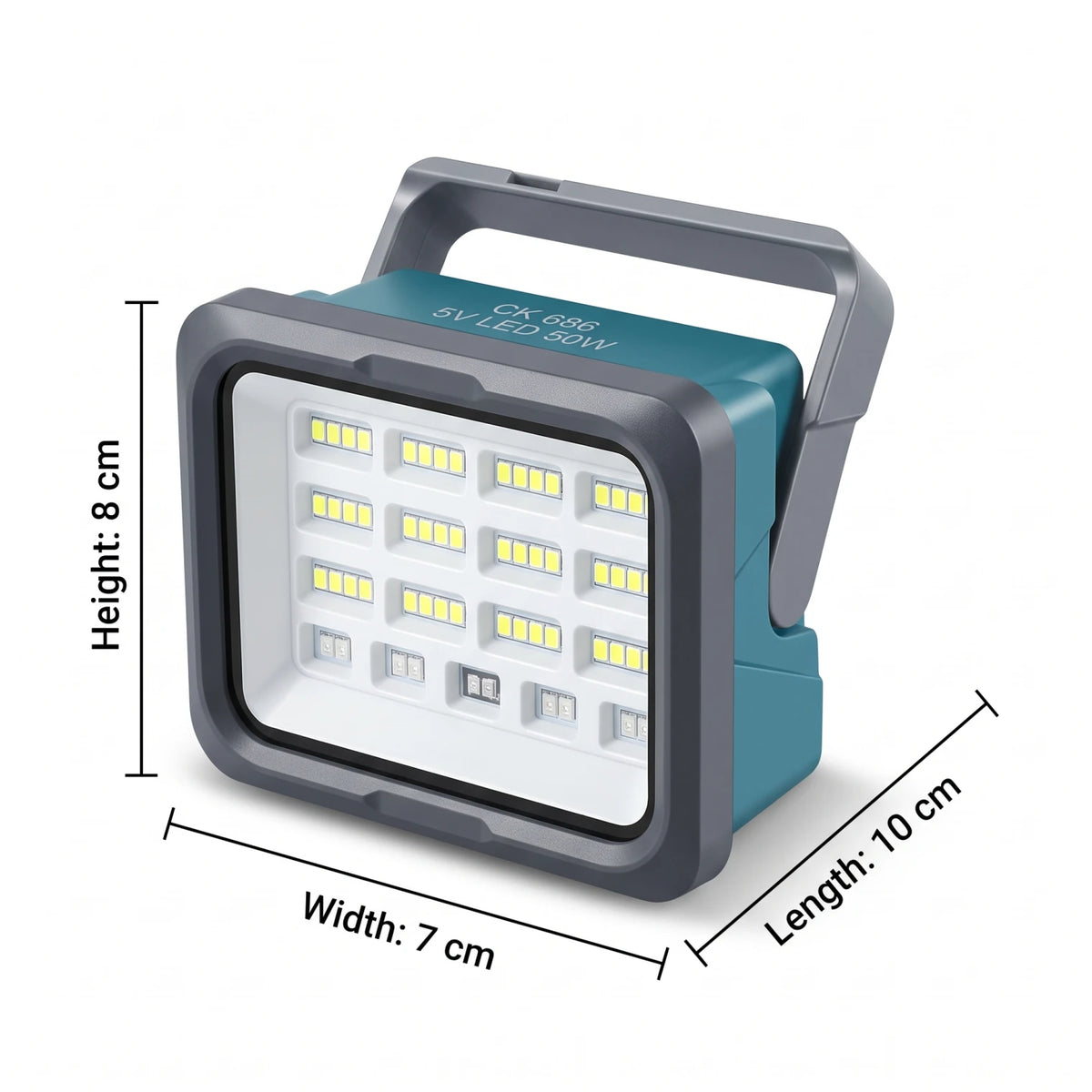 Solar Charging Light CK686 50W – Compact Solar Charging Lighting Device, 8 cm H x 7 cm W x 10 cm L