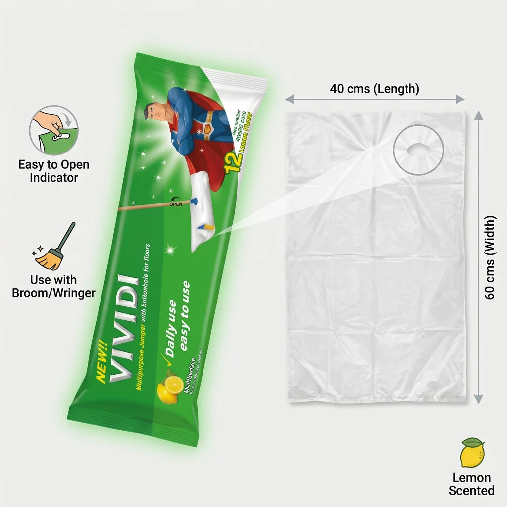 Disposable Bags 40 x 60 cms – Lemon Flavor, Green Multipurpose Daily-Use Bags with Buttonhole, OPEN Indicator, Easy Use and Superman Graphic