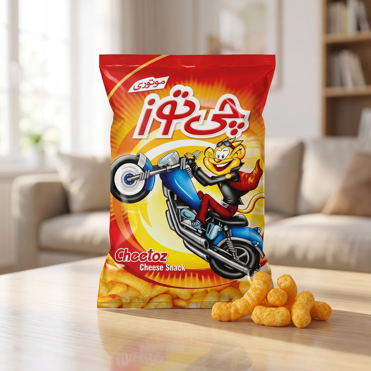 Cheetoz Cheese Snack 180 grams – Cheese-Flavoured Snack with Colourful Motorcycle-Themed Cartoon Packaging