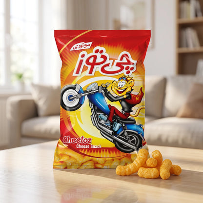 Cheetoz Cheese Snack 180 grams – Cheese-Flavoured Snack with Colourful Motorcycle-Themed Cartoon Packaging