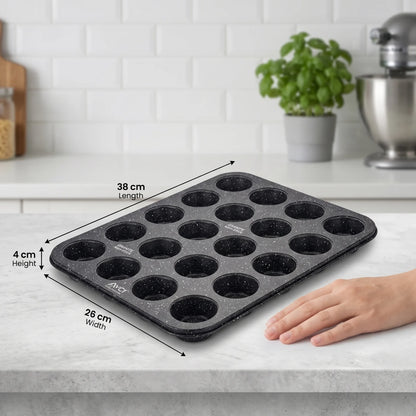 AVCI Home maker 24 Cup Mini Muffin Pan – Granite Non-Stick Coating | 38 x 26 x 4 cm | 24-Cavity Baking Tray
