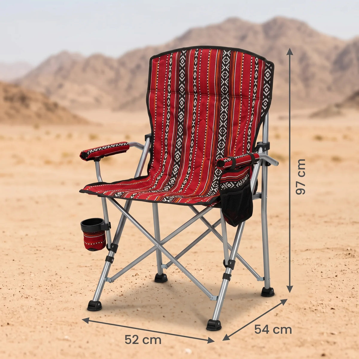 Heavy-Duty Foldable Camping Chair Sadu Design – 97 x 52 x 54 cm | Carry Bag, Cup Holder, Armrests and Side Pocket for Outdoor Picnics