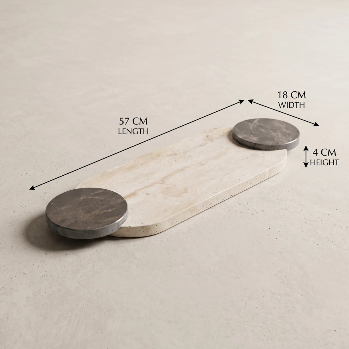Natural Travertine Stone Tray with Two Round Handles – 57 x 18 x 4 cm | Rectangular Serving and Display Tray