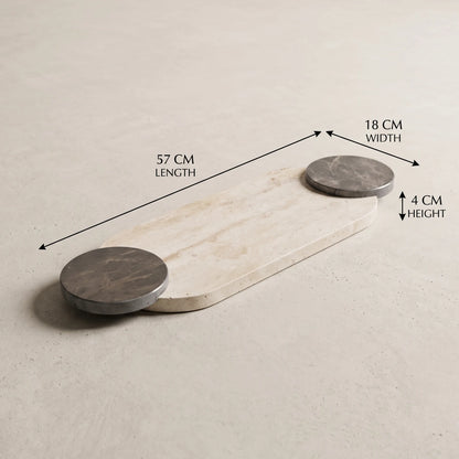 Natural Travertine Stone Tray with Two Round Handles – 57 x 18 x 4 cm | Rectangular Serving and Display Tray