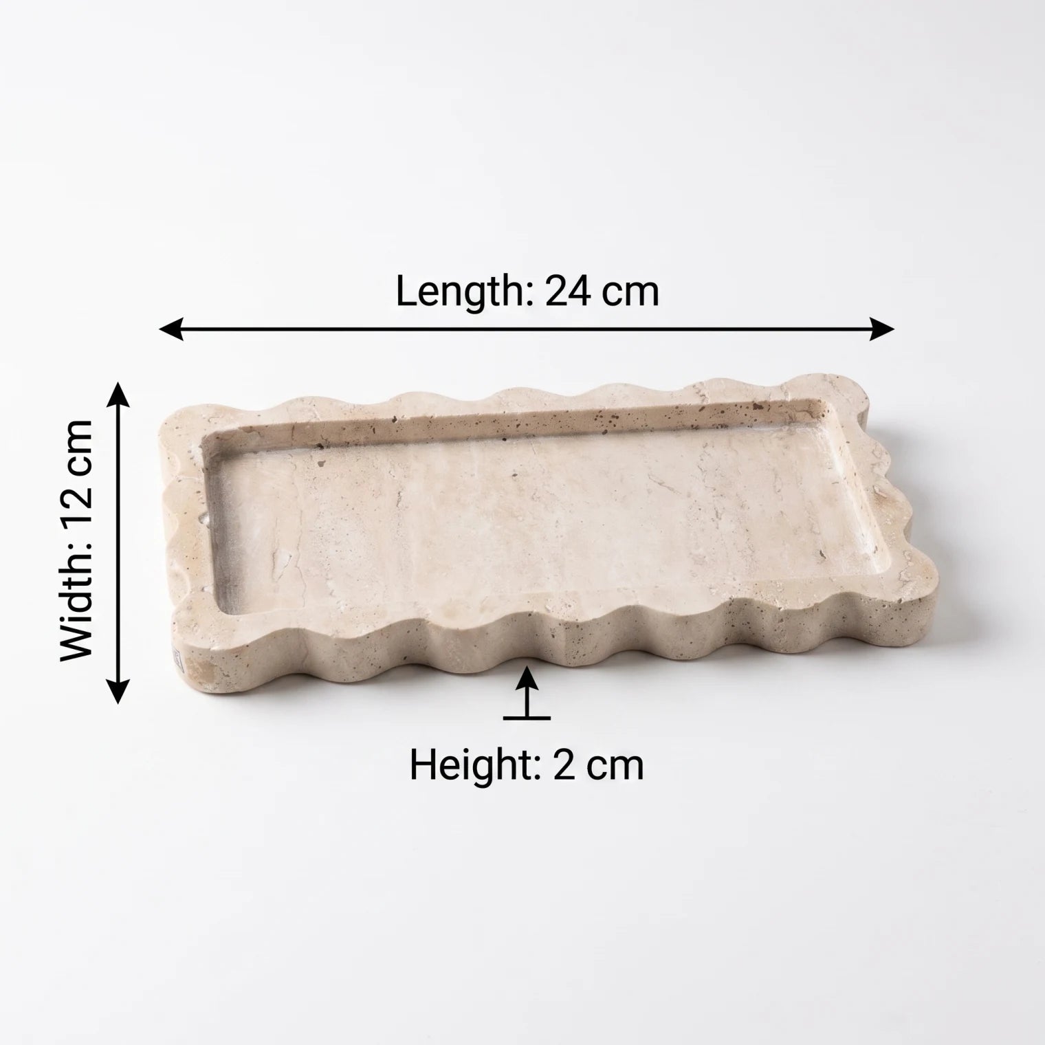 Rectangular Travertine Stone Scalloped Tray – 24 x 12 x 2 cm | Raised Rim | Light Beige Decorative Serving Tray