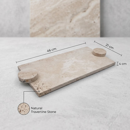 Natural Travertine Stone Serving Tray with Round Handles – 46 x 21 x 4 cm | Rectangular Tabletop Serving Board