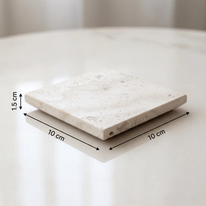 Travertine Stone Tray / Coaster – 10 x 10 x 1.5 cm Square Serving and Decorative Surface