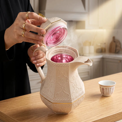 Rose 0.6L Vacuum Flask – 12-Hour Hot and Cold Retention, Leak-Proof Pink Glass Interior for Tea and Arabic Coffee