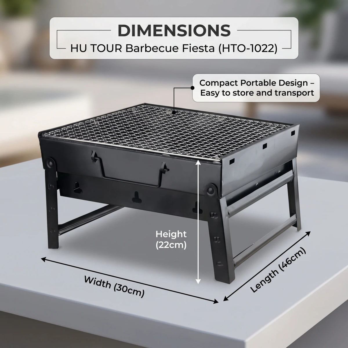 HU TOUR Barbecue Fiesta (HTO-1022) – 22 x 30 x 46 cm Rectangular Barbecue Grill with Mesh Grate and Lower Shelf