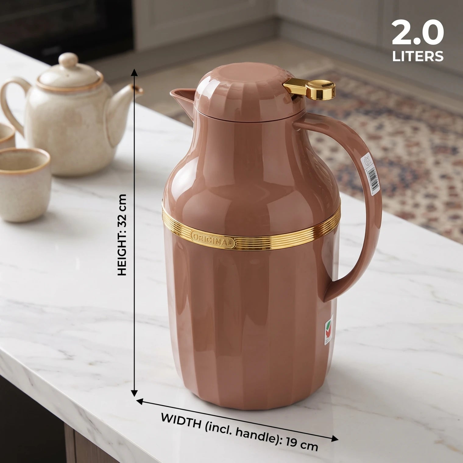 HAMID Brown and golden vaccum flask 2.0 Liters – Leak Proof | Keeps Tea Hot 12 Hours and Drinks Cold 24 Hours