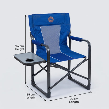 OMEGA KOREA 1 Heavy Duty Portable Director Camping Chair – Folding Outdoor Chair with Attached Side Table, Cup Holder & Mesh Backrest - Blue - Image 2