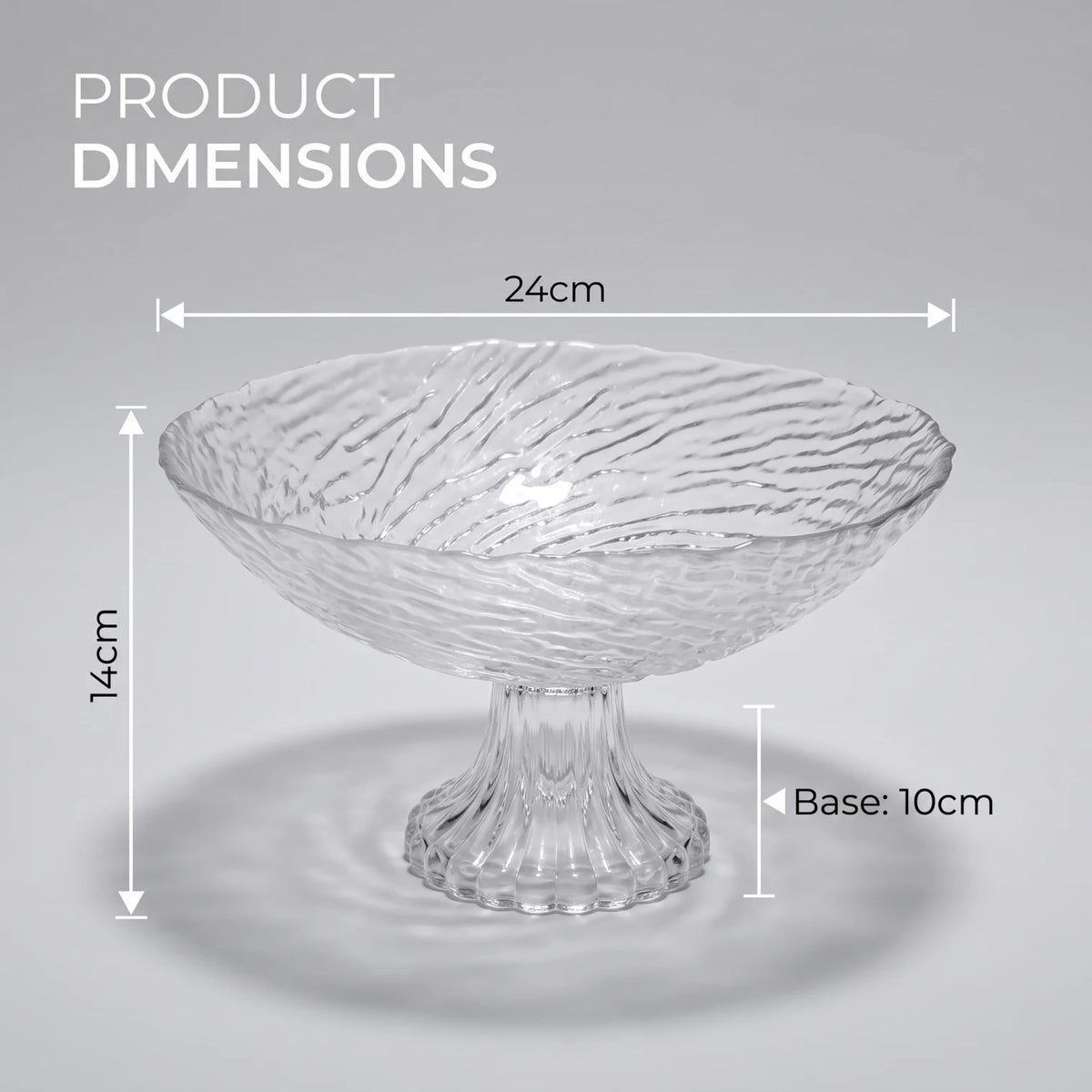 Clear Glass Decorative Pedestal Fruit Bowl – 24cm Textured Rippled Surface, Footed Base for Fruits and Desserts
