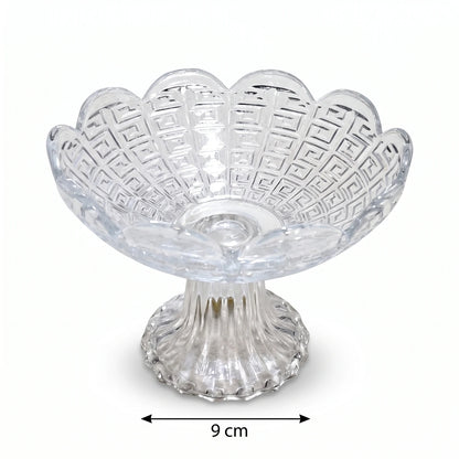Decorative Glass Fruit Bowl – 16 x 16 x 12 cm | Greek-Key Pattern | Fluted Pedestal Base | For Fruits and Desserts