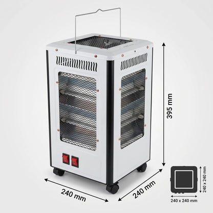 QUARTZ HEATER with Dual Tubes, Protective Mesh Panels, Rocker Switches and Carry Handle