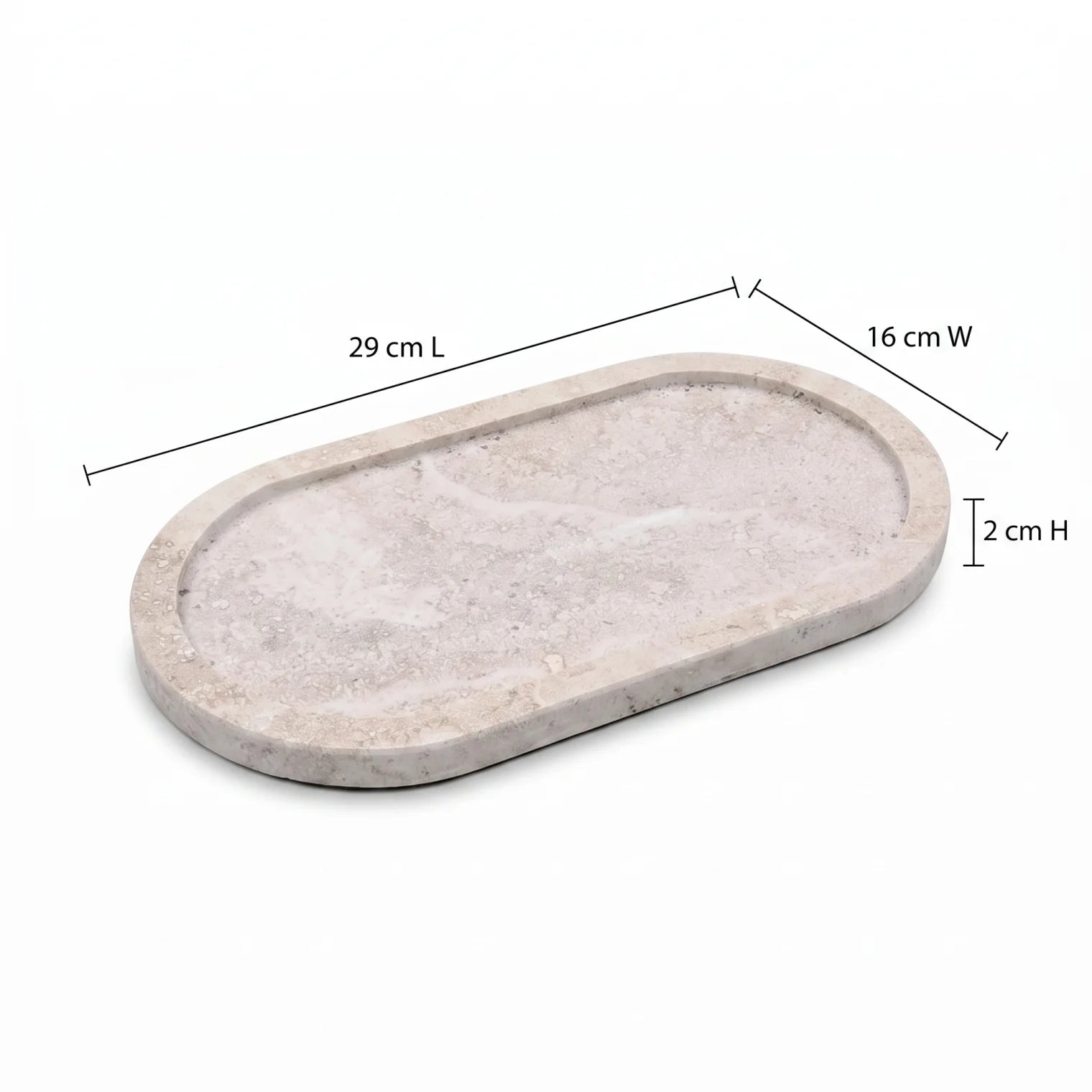 Oval Natural Travertine Stone Serving Tray – 29 x 16 x 2 cm | Raised Rim | Textured Distressed Finish