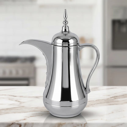 Ansa Stainless Steel Arabic Vaccum Flask – 0.65 L | 12-Hour Hot, 24-Hour Cold | Leak Proof | Pink Glass Interior | Tea & Coffee - Plain Silver - Image 2