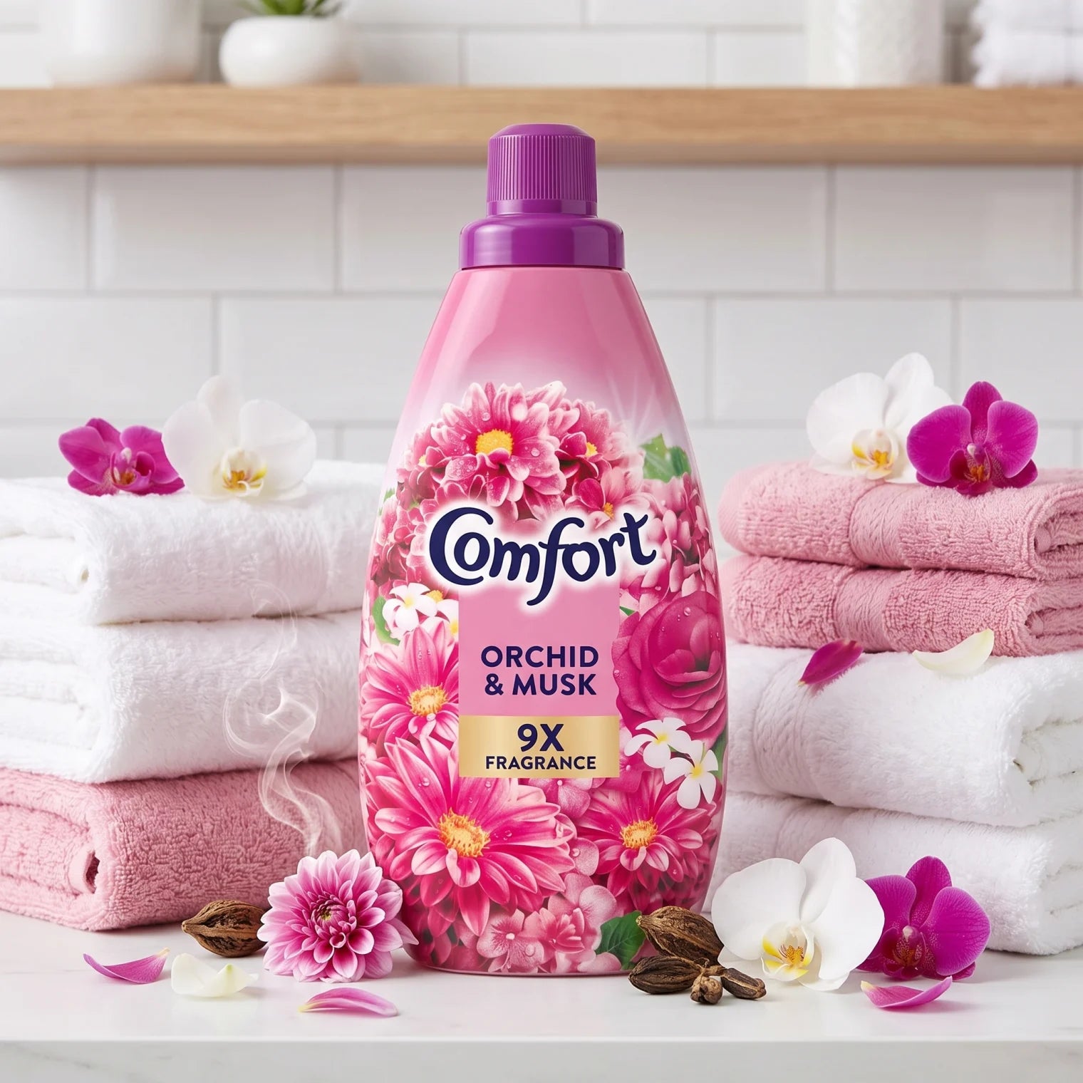Comfort concentrate Fabric Softener – Orchid & Musk, 905ml | 9X Fragrance | Colour Protection | Superior Softness