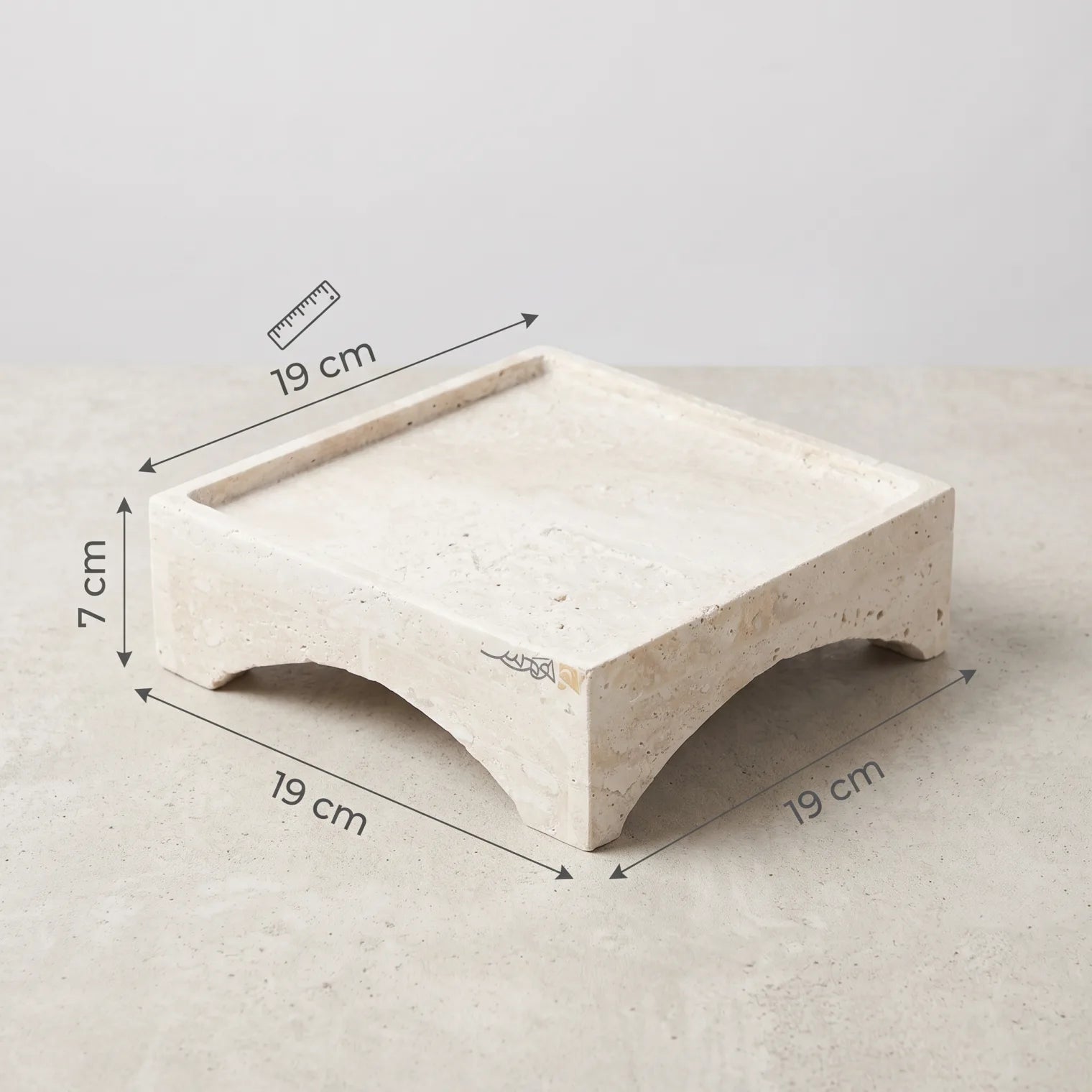 Natural Travertine Marble Tray Stand – 19 x 19 x 7 cm | Raised-Edge Decorative Display Stand