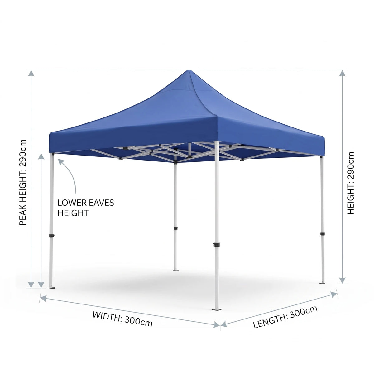Portable Blue Pop-Up Outdoor Camping Canopy Tent 300 x 300 x 290cm | Folding Frame, Peaked Roof, Open-Sided Shelter
