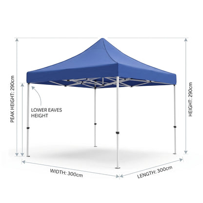 Portable Blue Pop-Up Outdoor Camping Canopy Tent 300 x 300 x 290cm | Folding Frame, Peaked Roof, Open-Sided Shelter