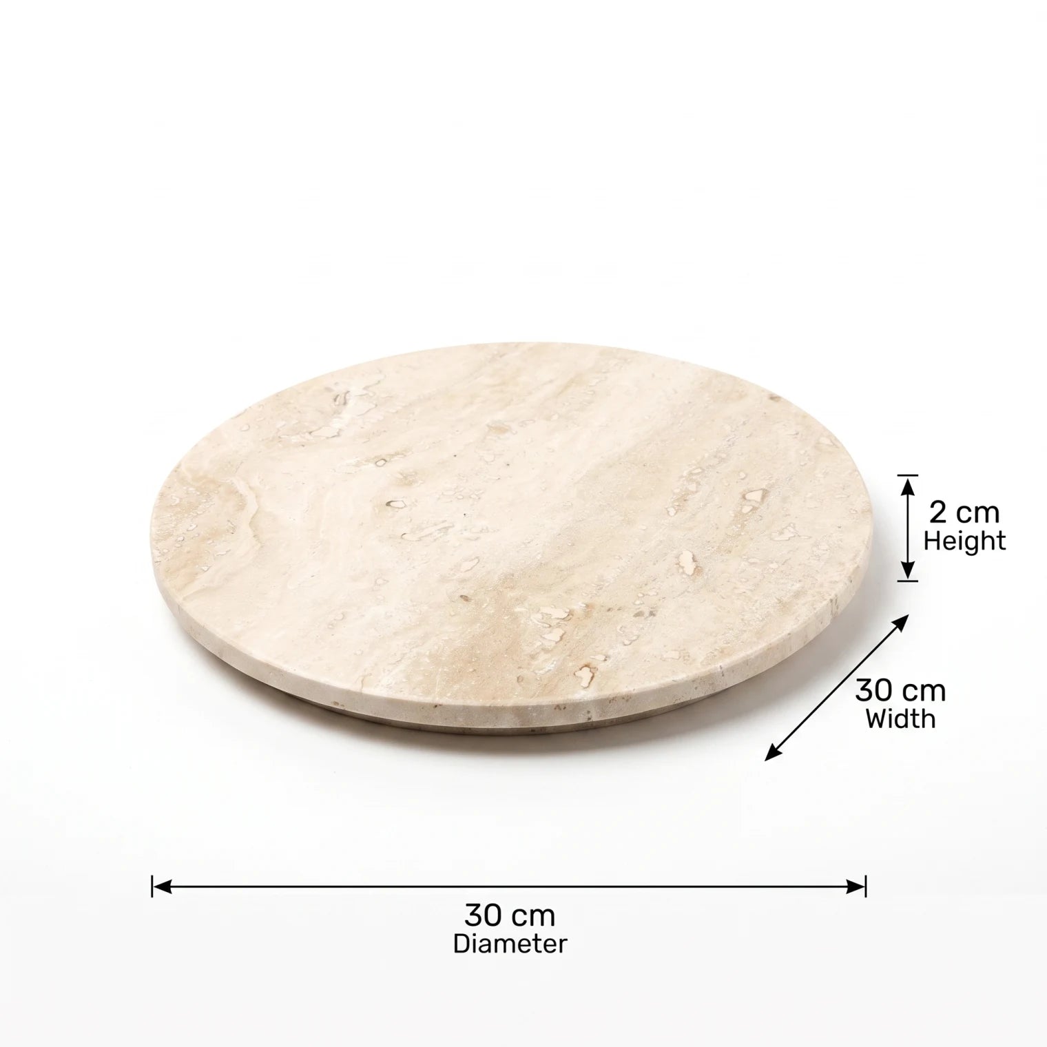 Round Natural Travertine Marble Tray – 30 x 30 x 2 cm | Cream Beige Mottled Tabletop Serving and Display Tray