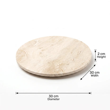 Round Natural Travertine Marble Tray – 30 x 30 x 2 cm | Cream Beige Mottled Tabletop Serving and Display Tray