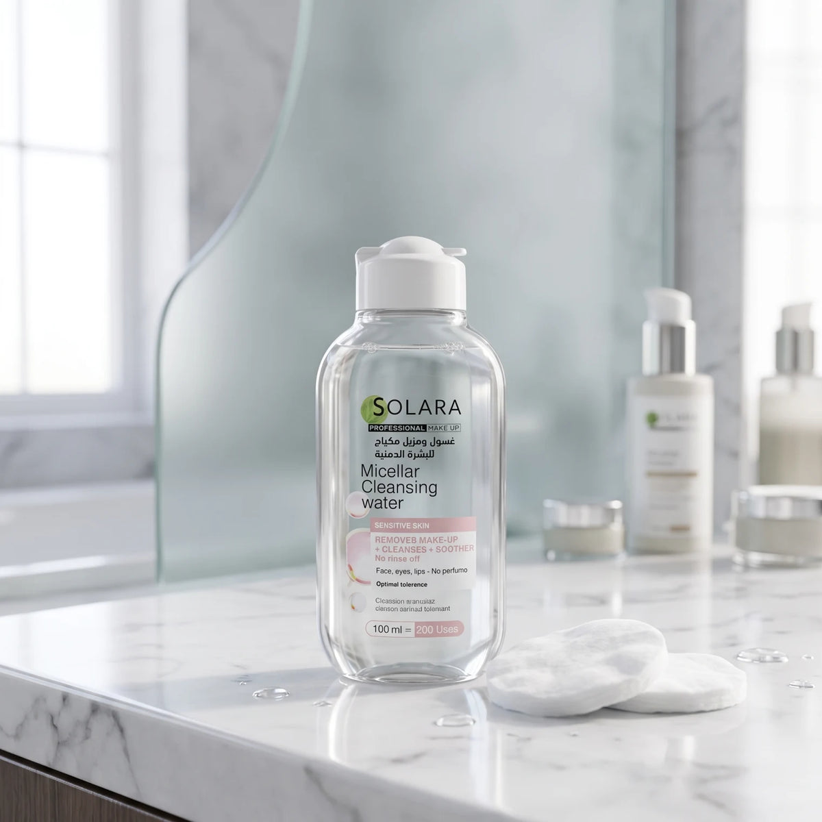 SOLARA Professional Makeup Micellar Cleansing Water – 100 ml | Sensitive Skin | No Perfume | Face, Eyes & Lips