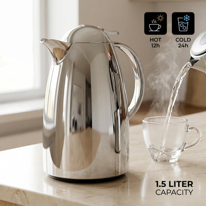 Regal Stainless Steel Vacuum Flask – Mirror Finish Chrome | 12-Hour Hot, 24-Hour Cold Tea & Coffee Server - Silver / 1.5 Liter - Image 2
