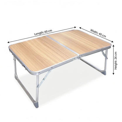 Alluminium Alloy Portable Folding Camping Table – 60 x 40 x 26 cm | Wood-Grain Finish Top | Folding Tabletop and Legs for Outdoor Use