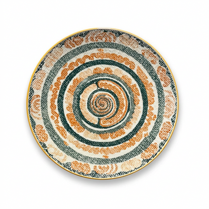 26 CM Porcelain Dinner Plate – Decorative Round Tableware with Textured Spiral Pattern and Multicolour Accents