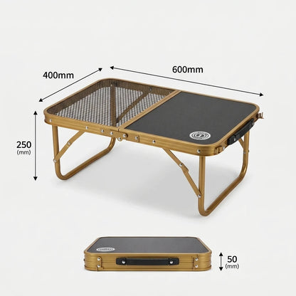 Omega 1 Korea Lightweight Gold Toned Outdoor Camping Table – 60 x 40 x 25 cm | Split Heat-Resistant Mesh and Solid Tabletop | Folding Table