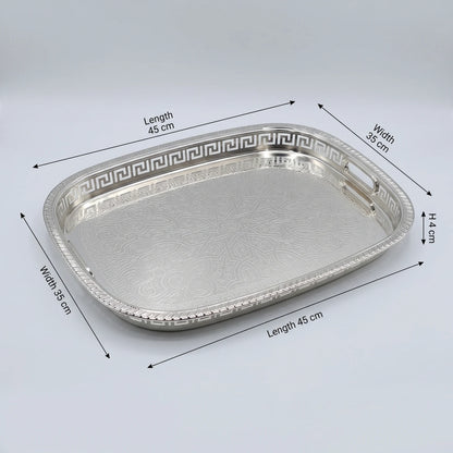 M.E.W Luxury Metal Serving Tray with Mirrored Center – Small, Medium or Large | Silver or Gold | Engraved Greek Key Border - Silver / Small - Image 2
