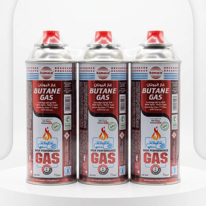 Asmaco Butane Gas Pack of 3 (3 x 95ml) – High Performance Gas Cartridges with Male Valve, Notch Type, Safety Release Valve and EN417 Marking