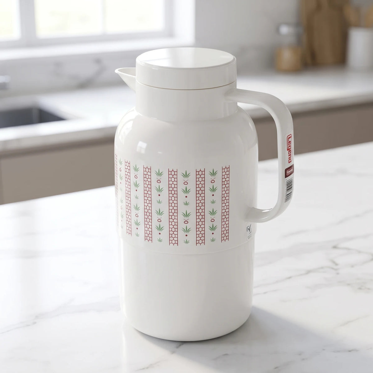 Legend Thermal Flask 2.0 Liters – Traditional Green and Red Pattern | Leak-Proof Tea and Coffee Flask