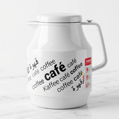 Helios 1 liter Vacuum Flask – White Coffee Pot with Handle and Lid | Glossy Coffee Serving Flask Made in Germany