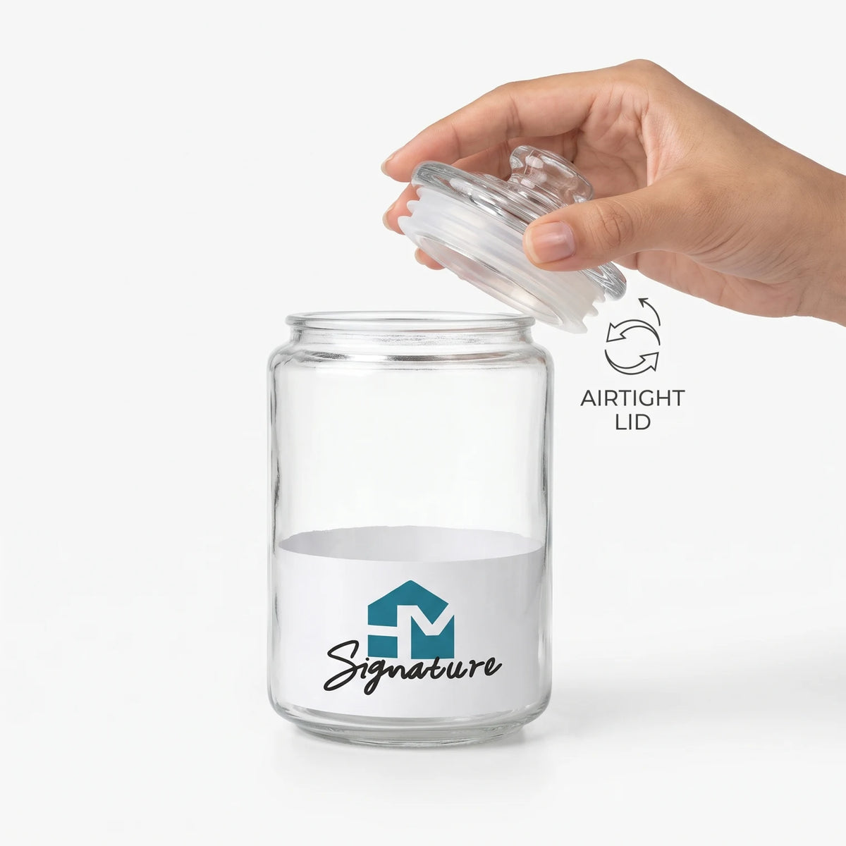 Signature 600 ML Glass Storage Jar – Airtight Lid, Clear Container with Decorative Knob for Organised Home Storage