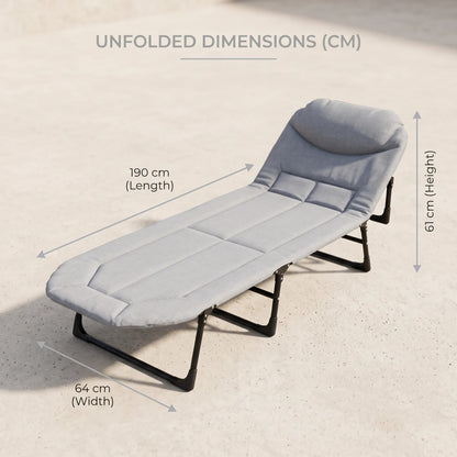 Foldable outdoor camping Bed grey – 190 cm Portable Folding Cot with Padded Surface, Raised Head Section and Black Frame