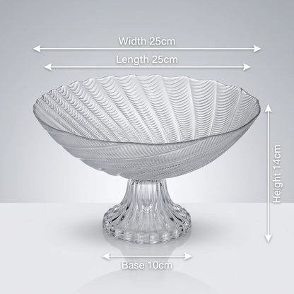 Decorative Glass Pedestal Fruit Bowl – 25cm Spiral Ribbed Fluted Design | 14cm High Bowl for Fruits, Ice Cream, Trifle and Desserts