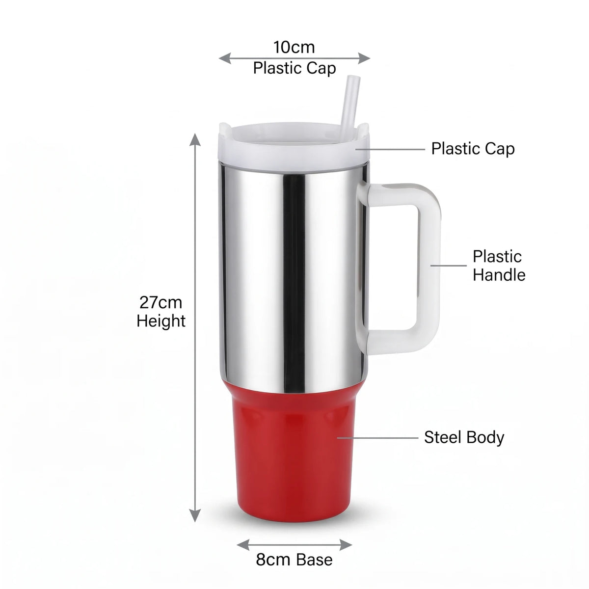 Steel Cylindrical Handled Countertop Vessel – 27cm Height | 10cm Plastic Cap | 8cm Base | Plastic Handle