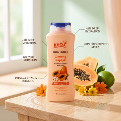 ROXY Glowing Papaya Body Lotion 400 ml – Papaya & Vitamin C | 48H Deep Hydration | Skin Brightening | All Skin Types