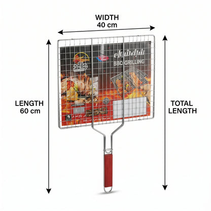 Waqd burning flame Barbecue Grill Foldable with Handle – 40 x 60 cm Silver Metal Wire Grill Basket