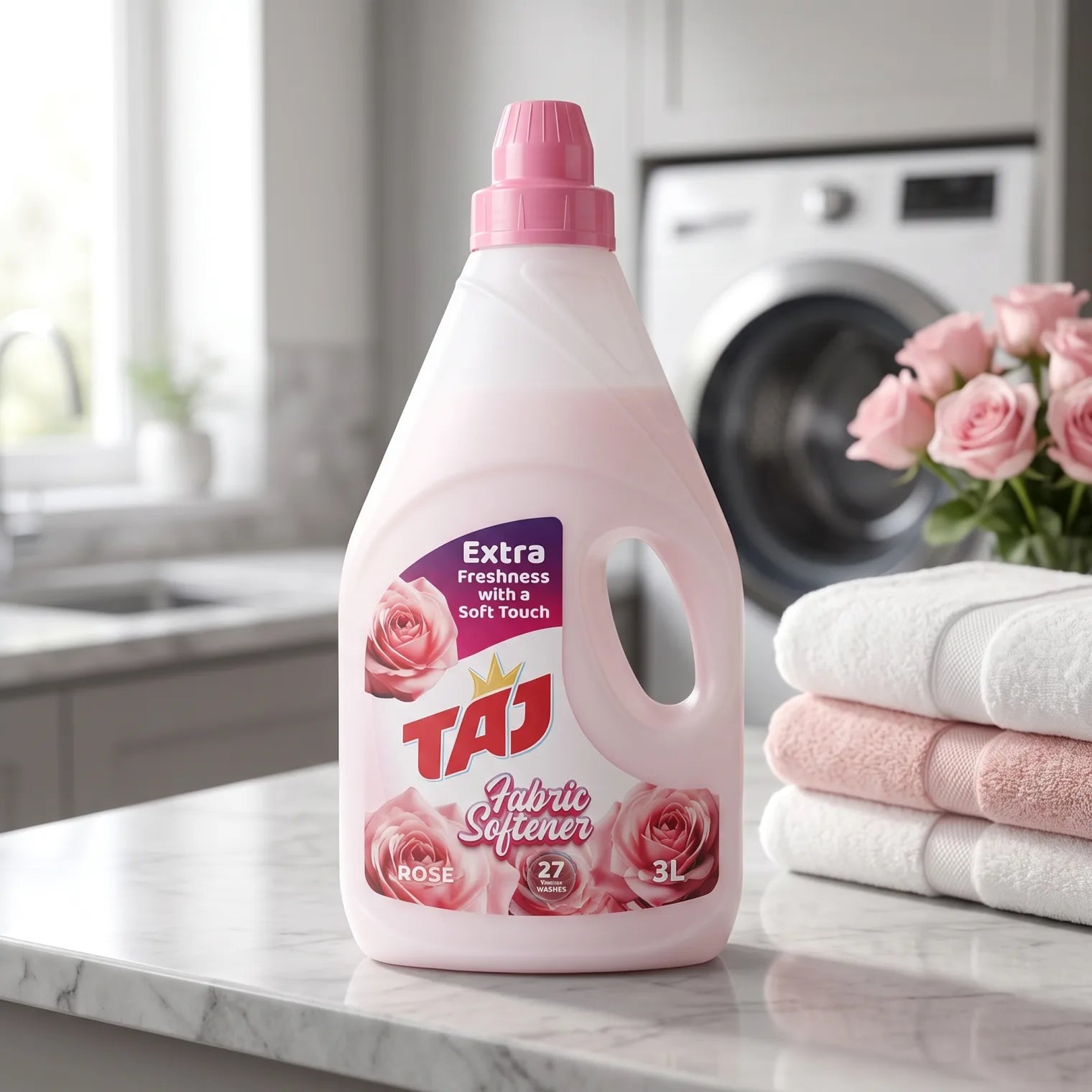 Taj Fabric Softener Rose – 3 Liters | Extra Freshness with a Soft Touch | 27 Washes