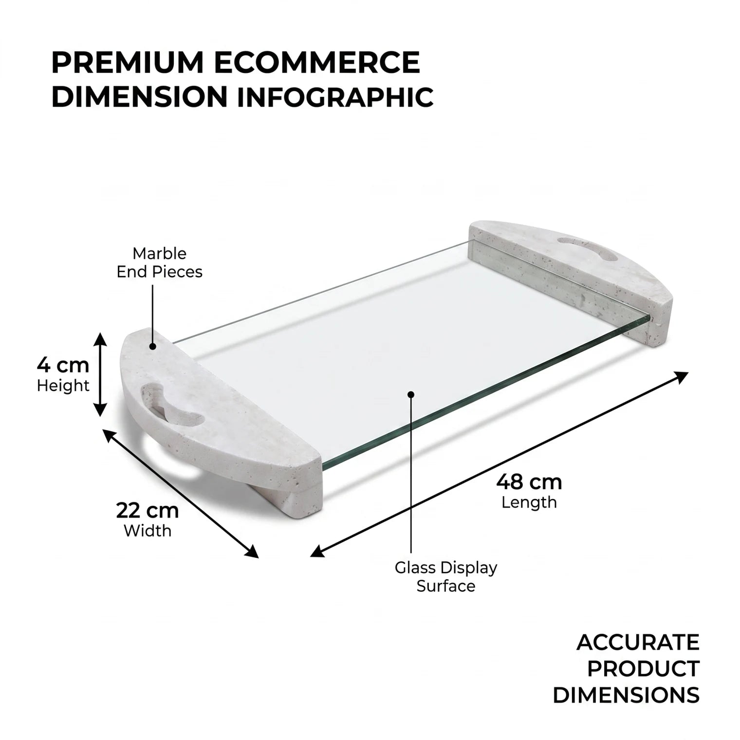 Glass Stand with Marble Legs and Hands – 4 × 22 × 48 cm | White Display Unit