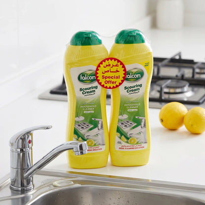 Falcon Scouring Cream Cleaner Lemon 750ml Pack of 2 | Household Cream Cleanser for Sinks, Stovetops and Faucets