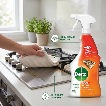 Dettol Kitchen Cleaner Spray – Orange Burst 500ml | Kills 99.9% of Germs | 100% Grease Removal | Trigger Spray