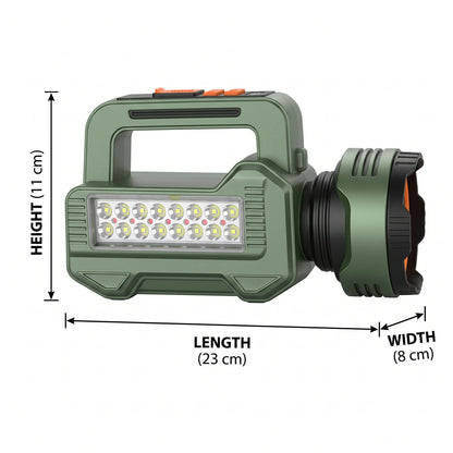 Haoerliang Multifunctional Portable Searchlight HEL-580 – LED Flashlight Torch | Telescopic Focusing | 23 cm Long | Black, Green & Orange