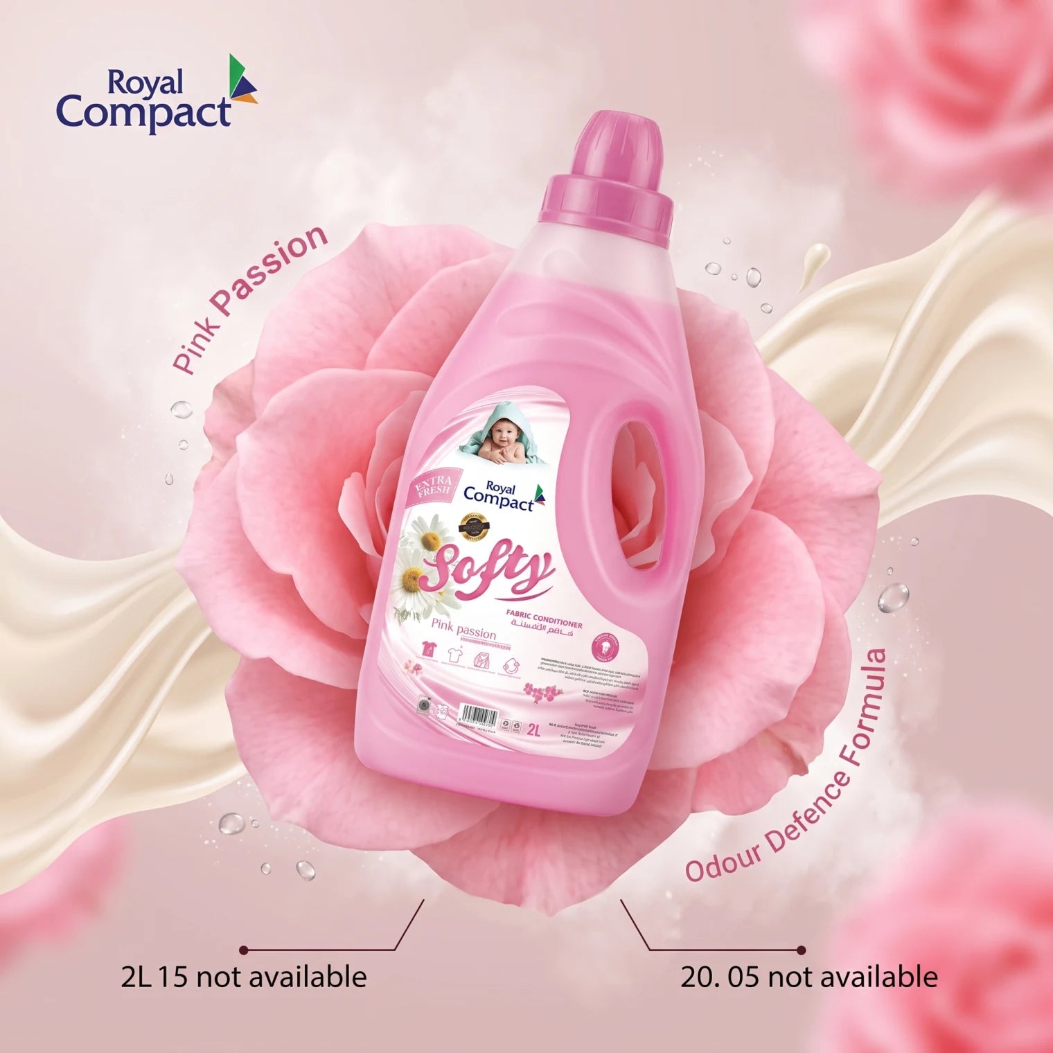 Royal Compact softy Fabric Conditioner – Pink Passion, 2 Liters | Extra Fresh, Superconcentrated Softener with Odour Defence Formula