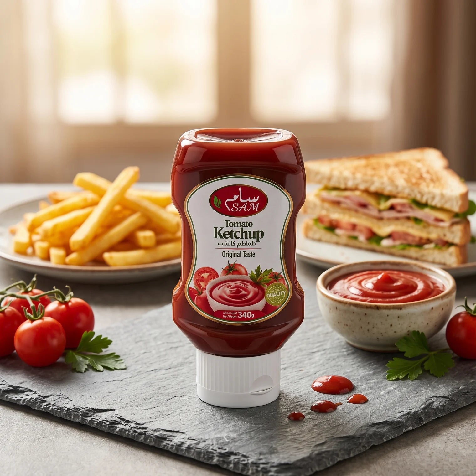 SAM Tomato Ketchup 340 g – Original Taste Tomato Sauce for Everyday Meals and Snacks
